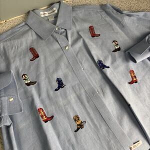 Vintage 90’s CASEY COLEMAN Womens Long Sleeve Dress Shirt Cowgirl Boots Rodeo XL